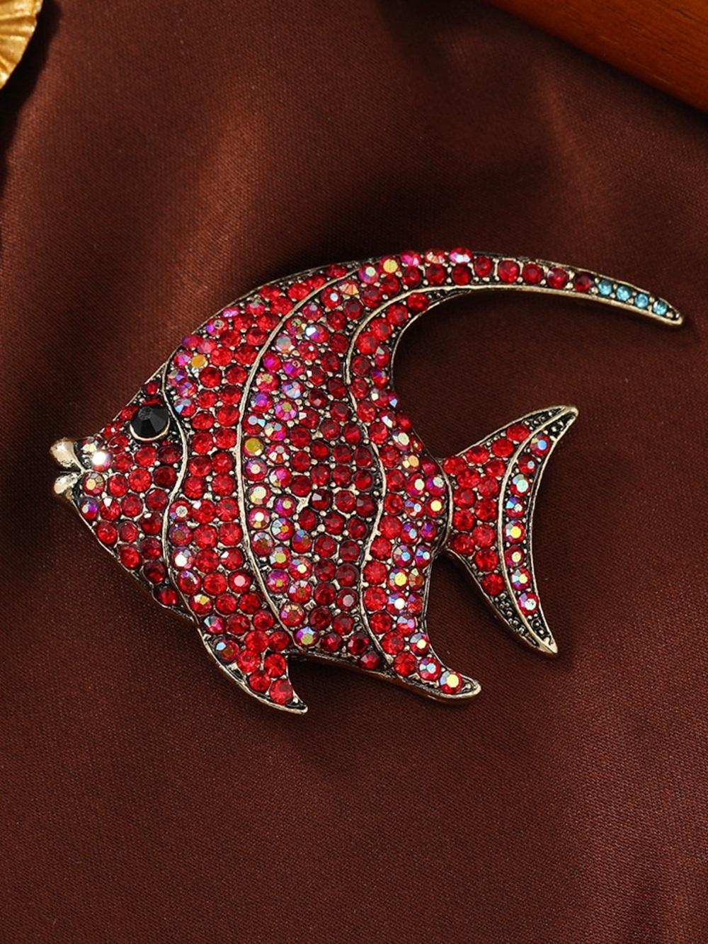 Red Angelfish Brooch Pin – Crystal Rhinestone Tropical Fish Statement Brooch